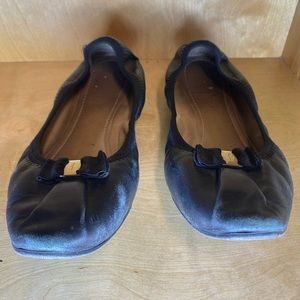 Black Leather Ferragamo Flats